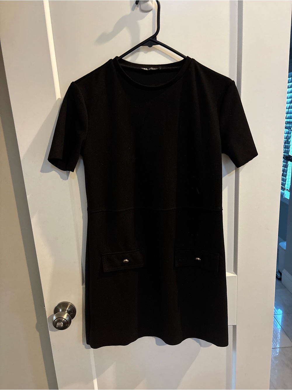 Zara Black Mini Shift Dress with Pocket Flaps